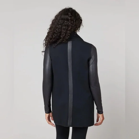 Spanx Drape Front Jacket in Very Black; Mixed Fabric - Picture 2 of 10